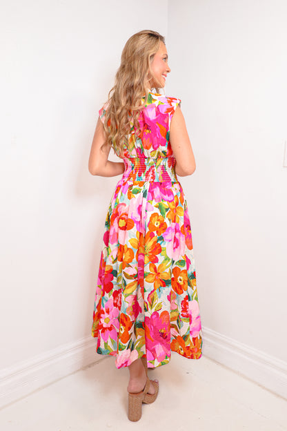 Tropical Bloom Zip Front Maxi Dress