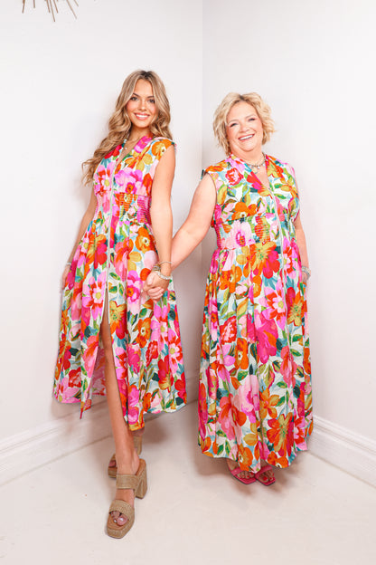 Tropical Bloom Zip Front Maxi Dress