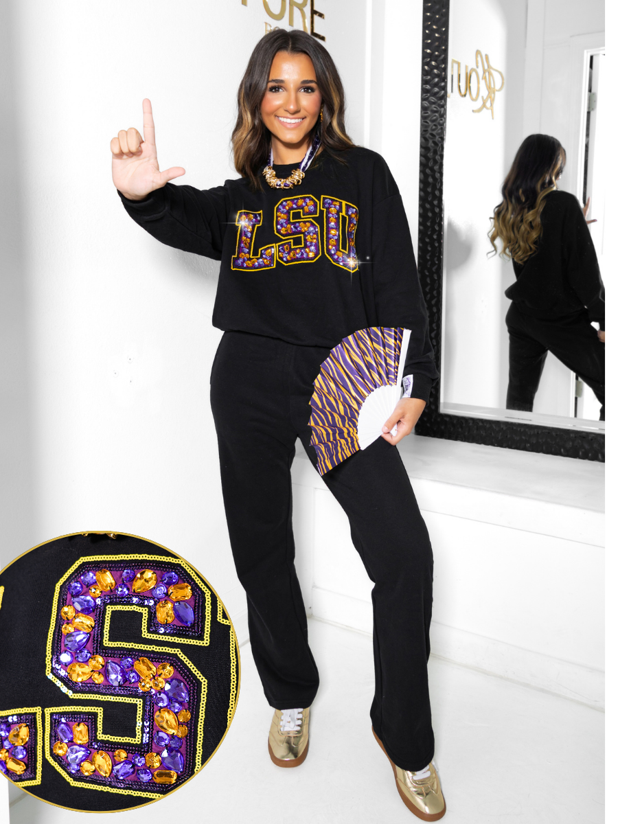 Queen of Sparkles LSU Jeweled Sweatshirt