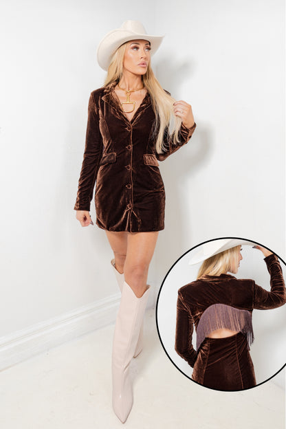 Fringe Moment Velvet Blazer Dress