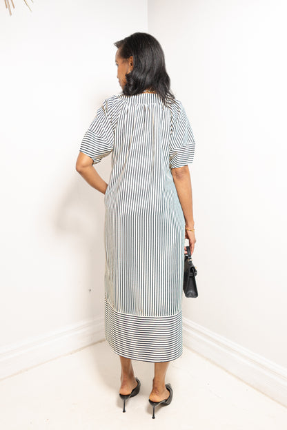 Uptown Lines Pullover Striped Midi Dress
