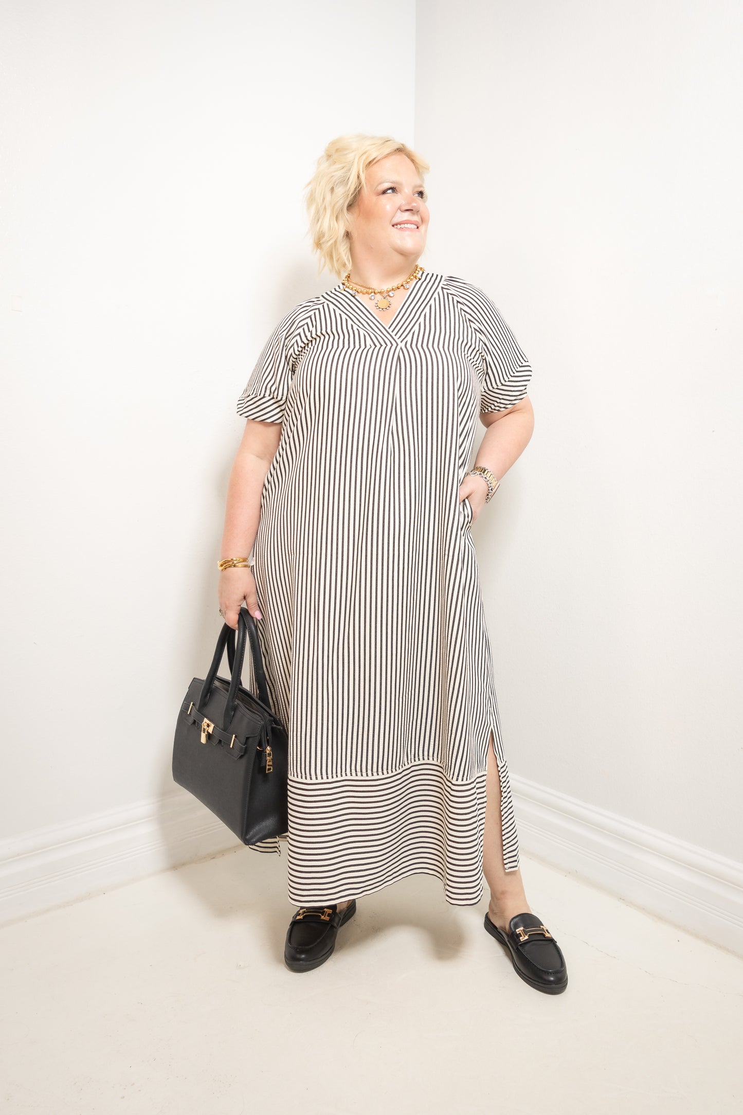 Uptown Lines Pullover Striped Midi Dress
