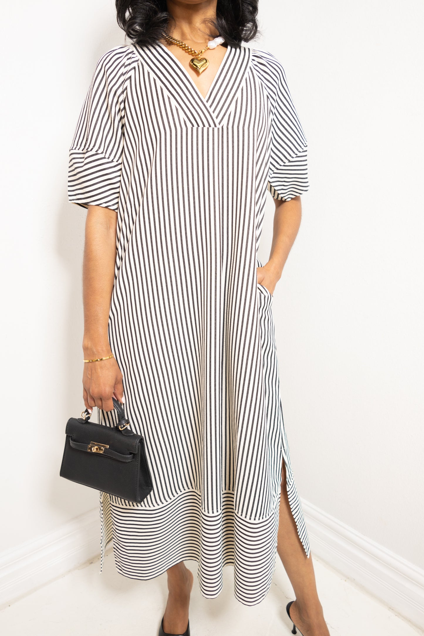 Uptown Lines Pullover Striped Midi Dress