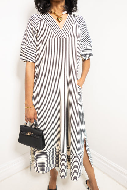 Uptown Lines Pullover Striped Midi Dress