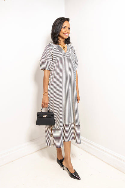 Uptown Lines Pullover Striped Midi Dress