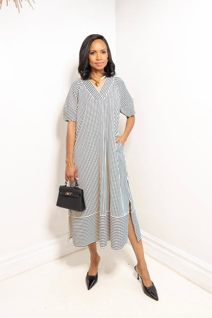Uptown Lines Pullover Striped Midi Dress