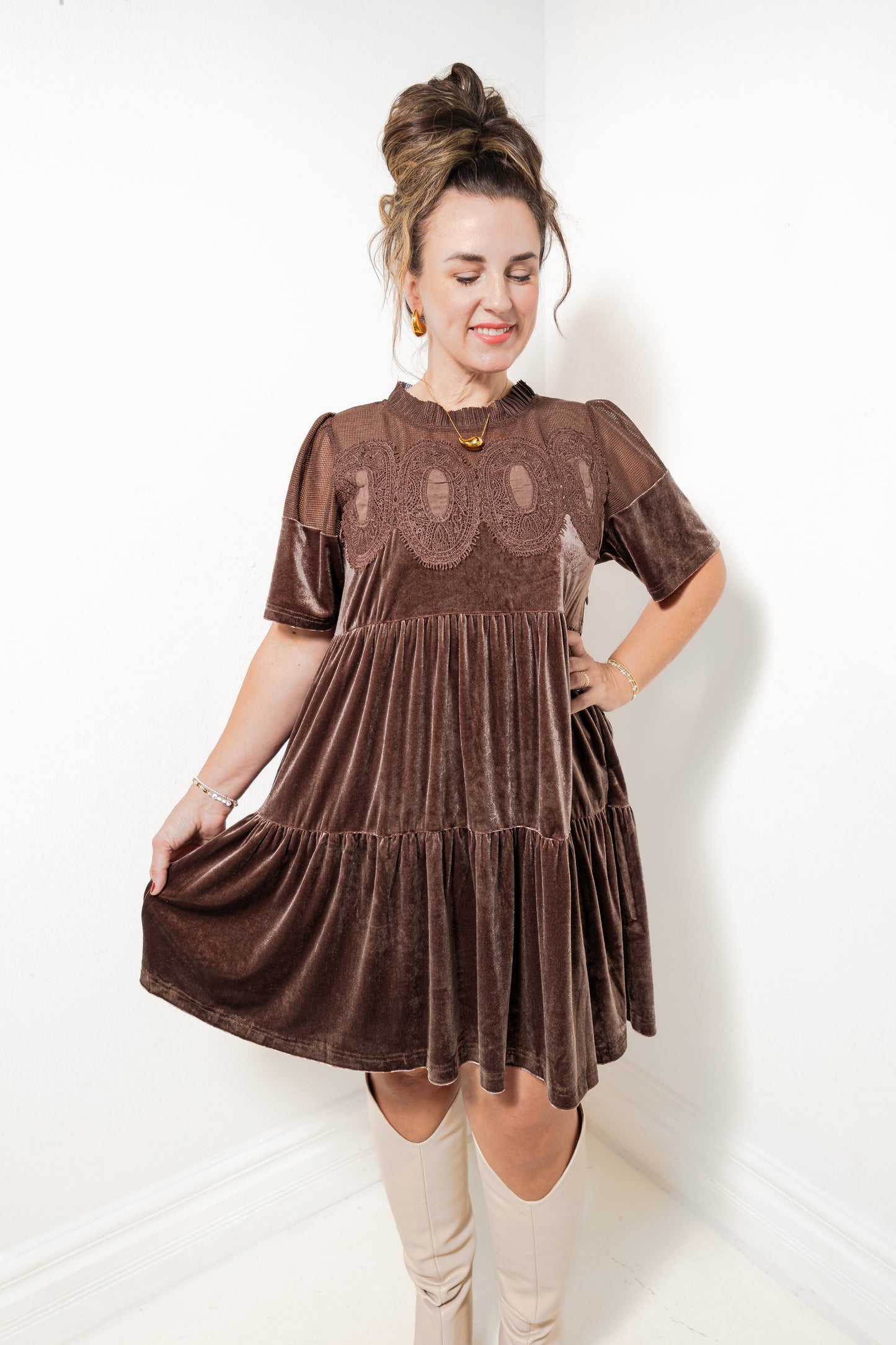 Velvet Essence Lace Detail Dress