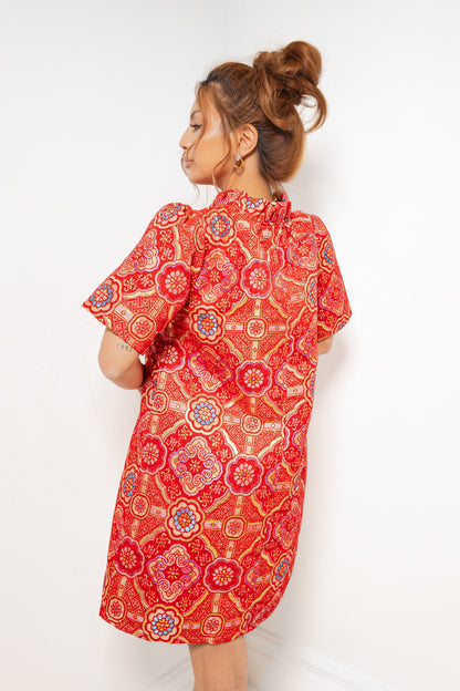 Vintage Rose Jacquard Ruffle Dress