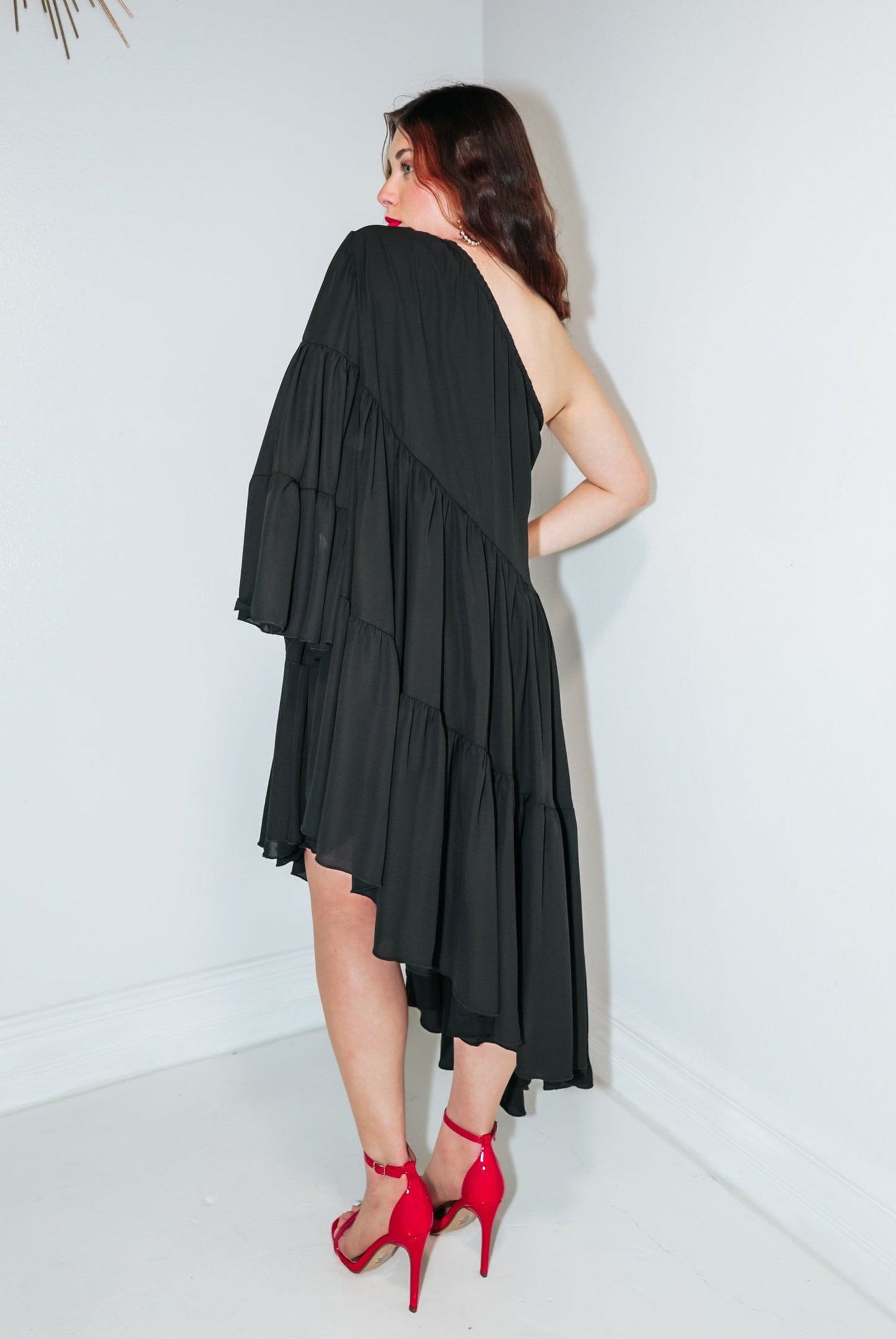 Voluminous One Shoulder Shirred Dress