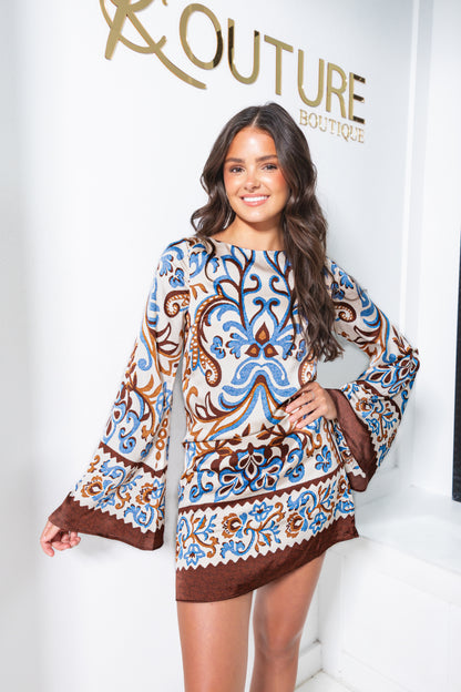 Western Grace Long Sleeve Mini Dress