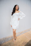 White Linen Long Sleeve Faux Button Dress-Dresses-KCoutureBoutique, women's boutique in Bossier City, Louisiana