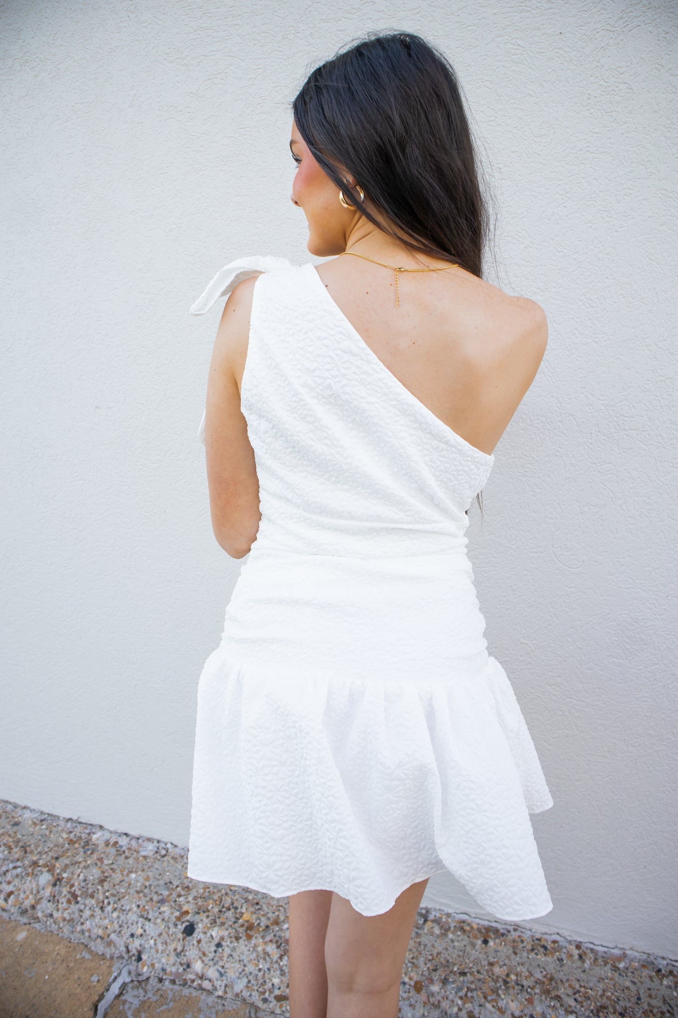 White One Shoulder Drop Waist Dress