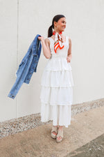 White Smocked Tiered Midi Dress-Dresses-KCoutureBoutique, women's boutique in Bossier City, Louisiana