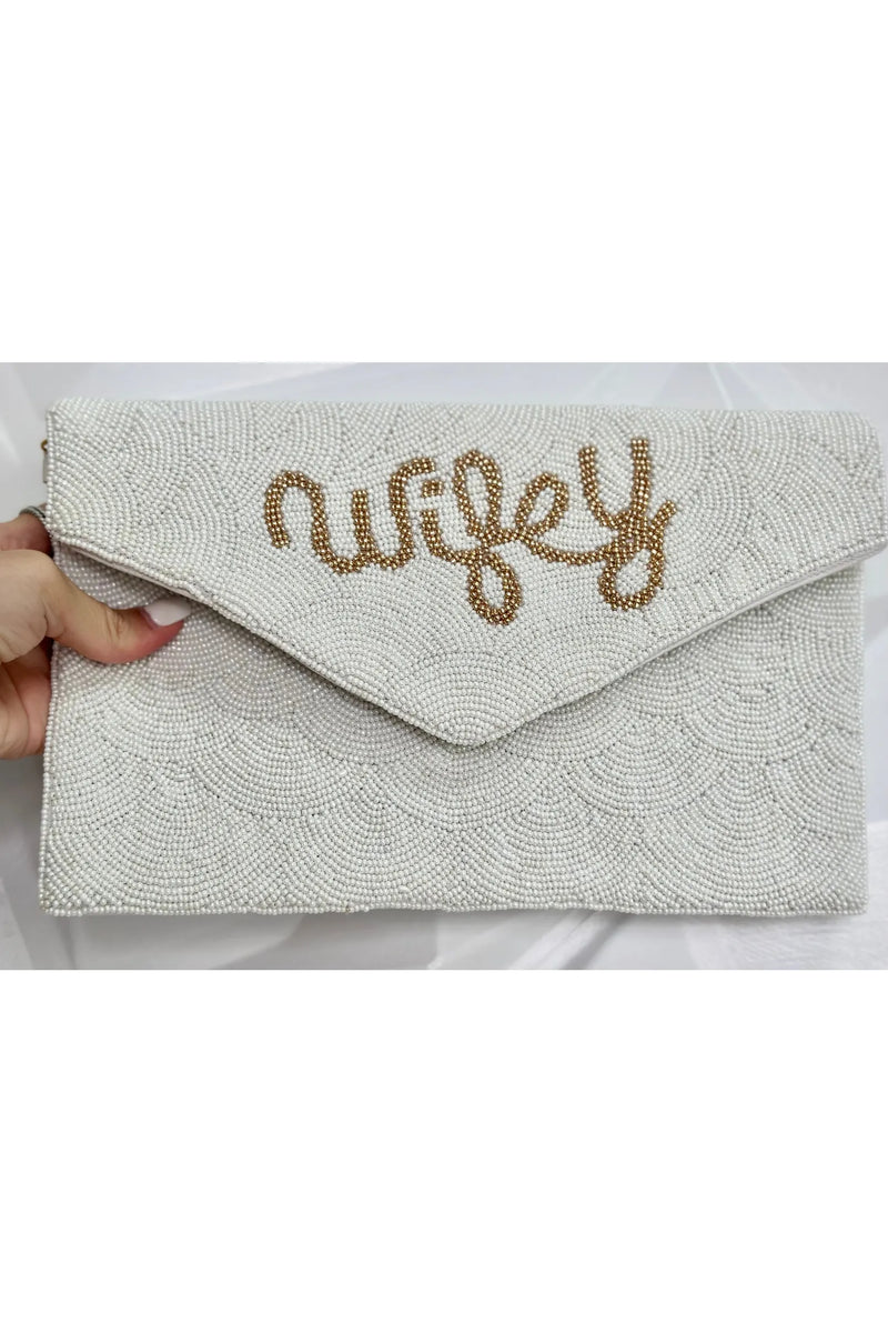 Wifey Pearl White and Gold Clutch Bag-Accessorie-KCoutureBoutique, women's boutique in Bossier City, Louisiana