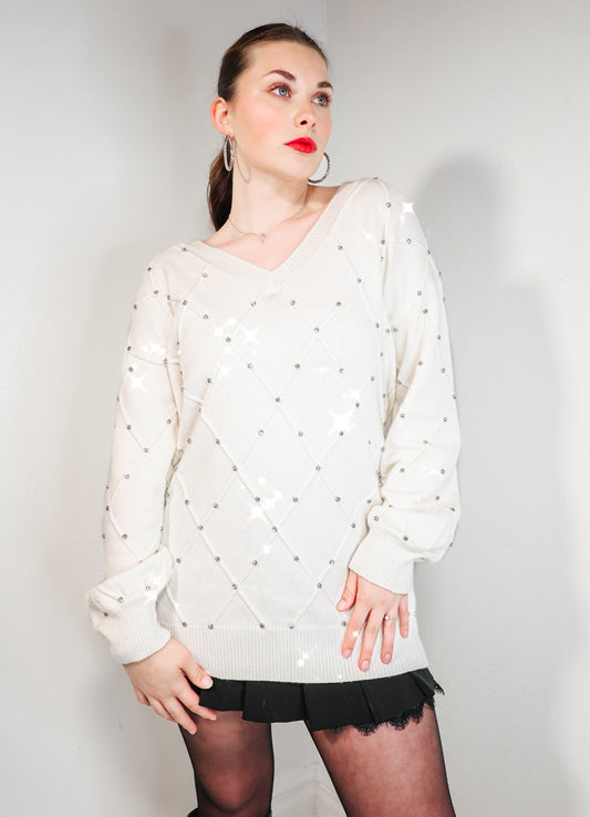 Winter Wonderland Rhinestone V-Neck Sweater