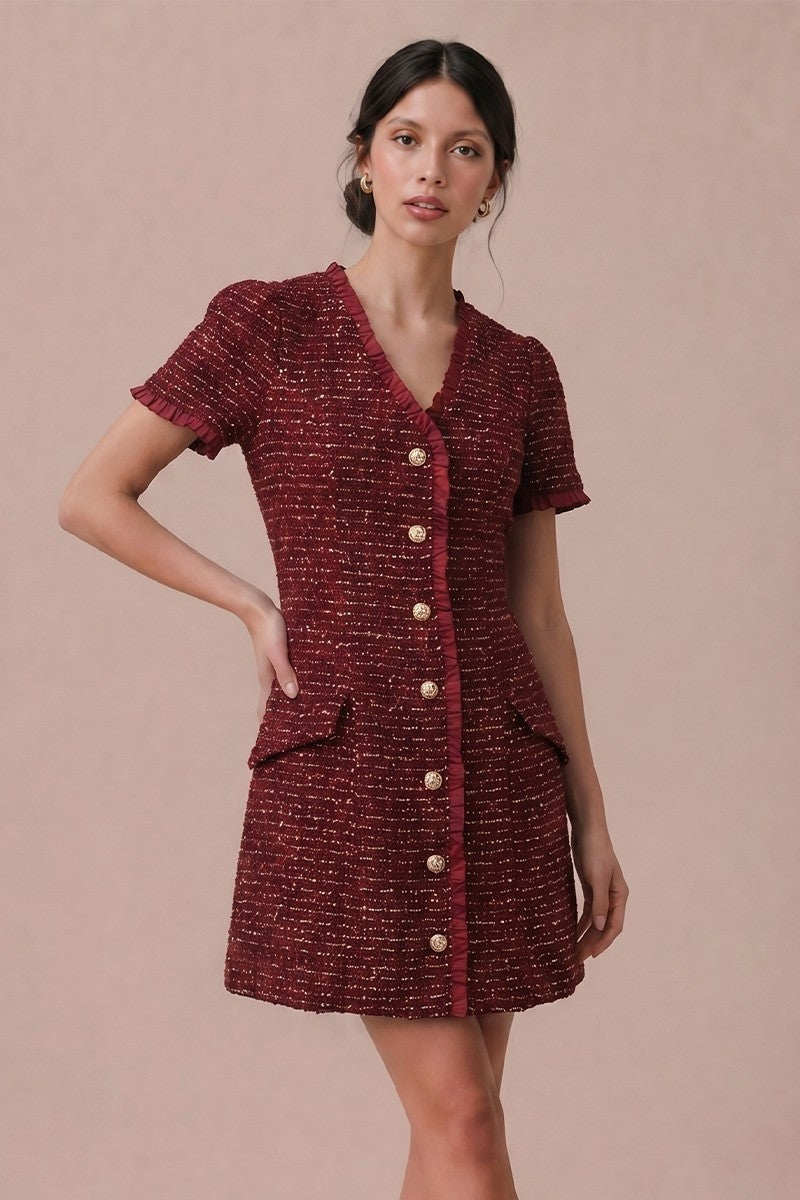 Vintage Charm Tweed Mini Dress