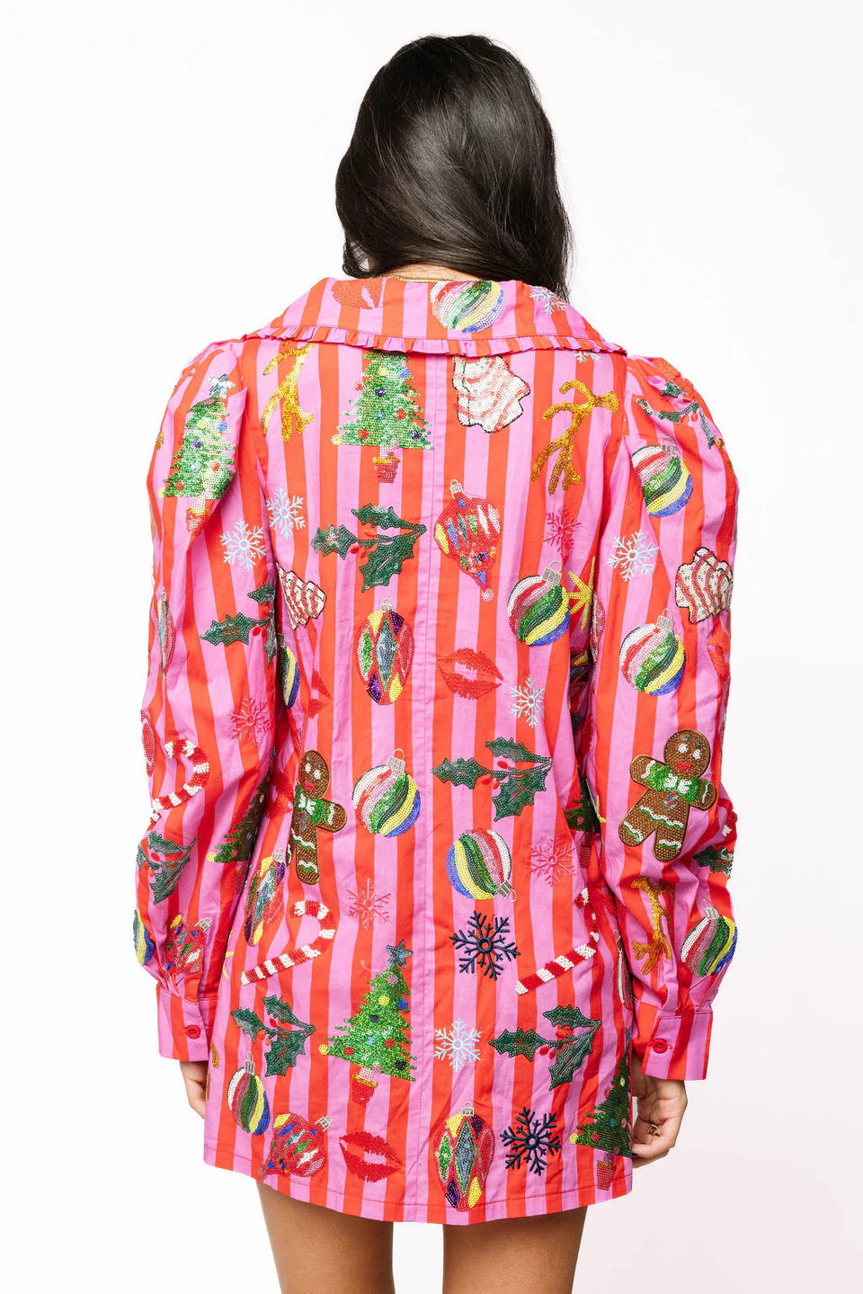 Queen of Sparkles Pink & Red Stripe Christmas Icon Collar Dress