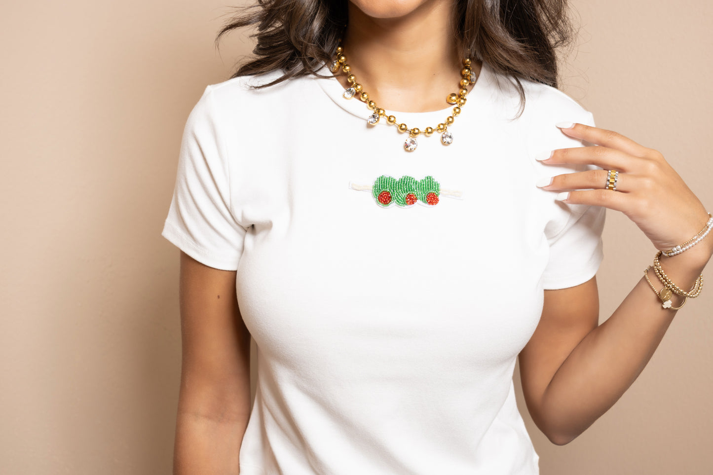 English Factory Beaded Olive Baby Tee