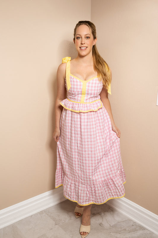 Pink Lemonade Gingham Midi Dress