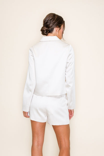 Ivory Satin Button Jacket Top
