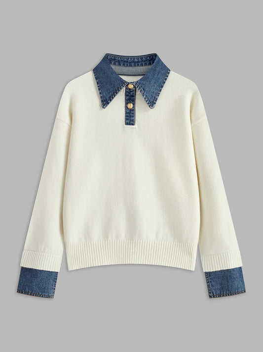 Cozy Hour Denim Knit Sweater