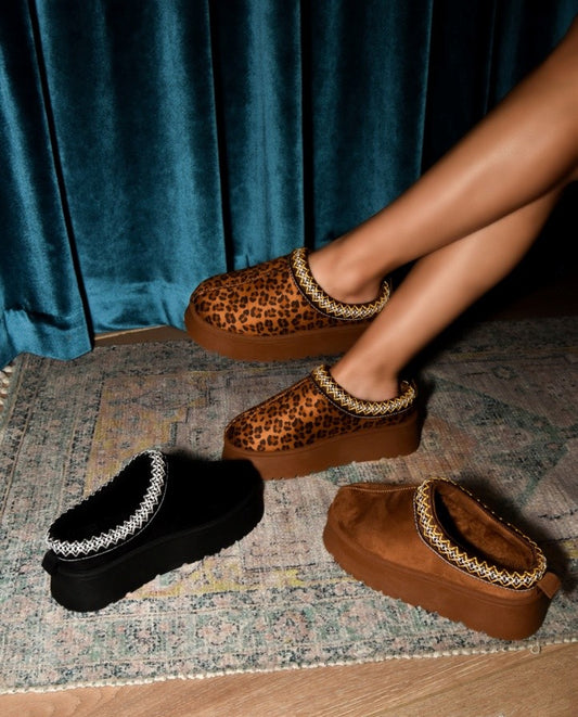 Suede Stitch Platform Slippers