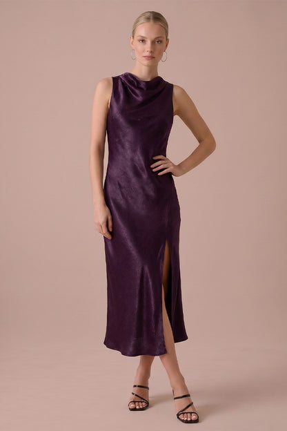 Plum Satin Grace Midi Dress