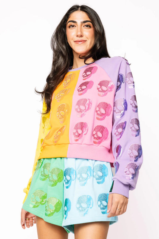 Queen of Sparkles Colorblock Skull Sweatshirt