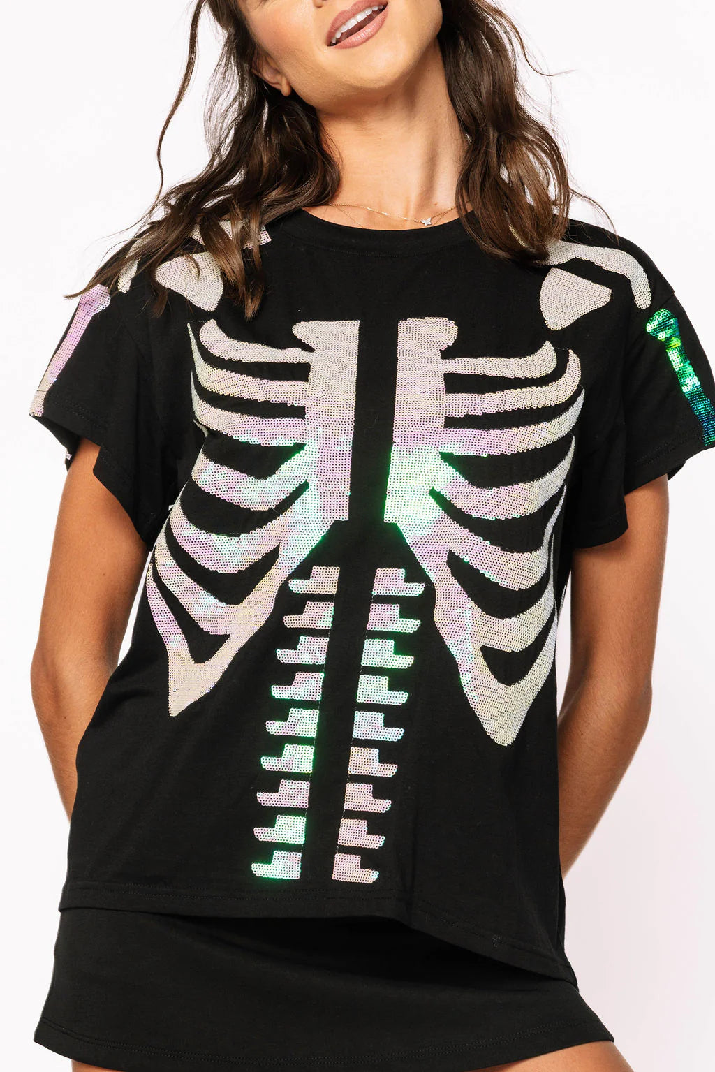 Queen of Sparkles Black & White Skeleton Tee