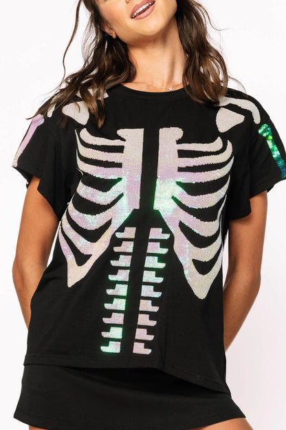 Queen of Sparkles Black & White Skeleton Tee