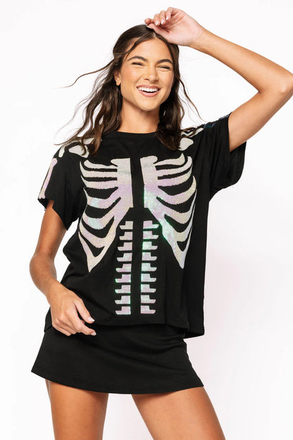 Queen of Sparkles Black & White Skeleton Tee