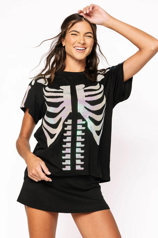 Queen of Sparkles Black & White Skeleton Tee