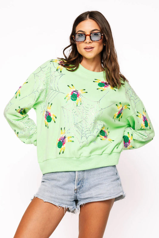 Queen of Sparkles Fuzzy Spider & Web Sweatshirt