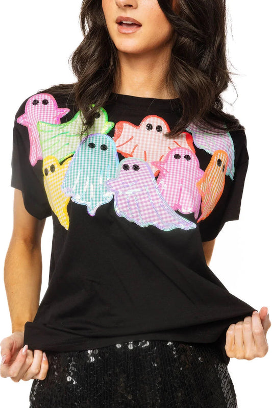 QOS Sequin Gingham Ghost Tee