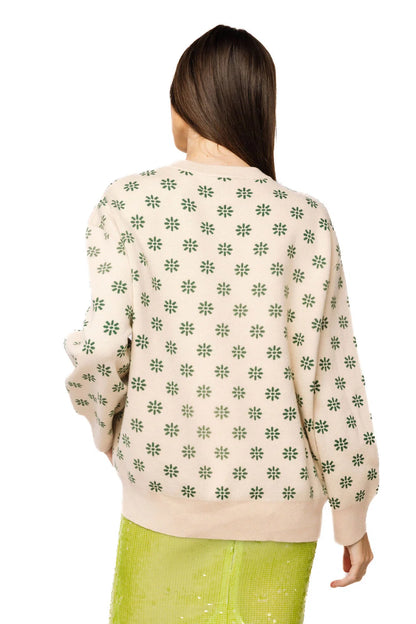 QOS Feathered Turkey Floral Sweater