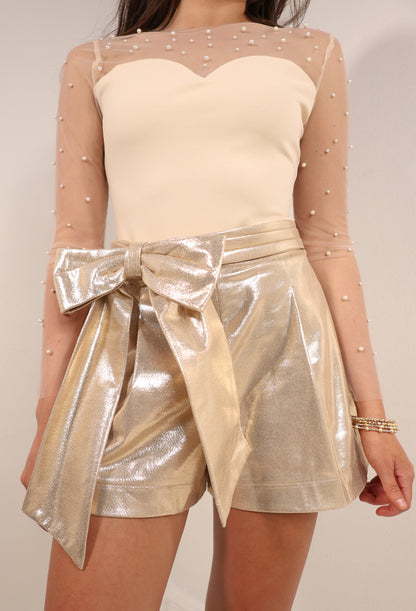 Golden Daze Metallic Bow Shorts