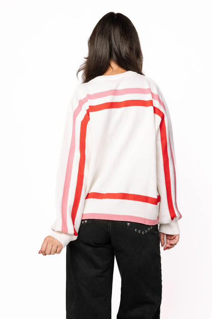 Queen of Sparkles Red, Pink & White Stripe 'Santa Baby' Fuzzy Santa Sweater