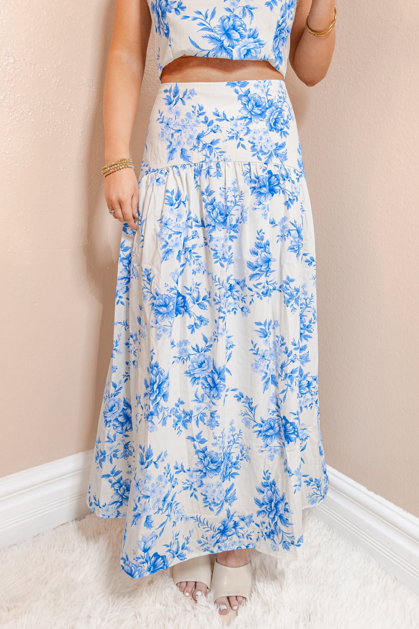 Porcelain Breeze Midi Skirt