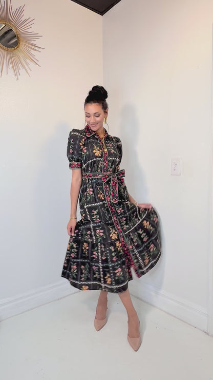 Garden Gallery Belted Button Down Midi Dress
