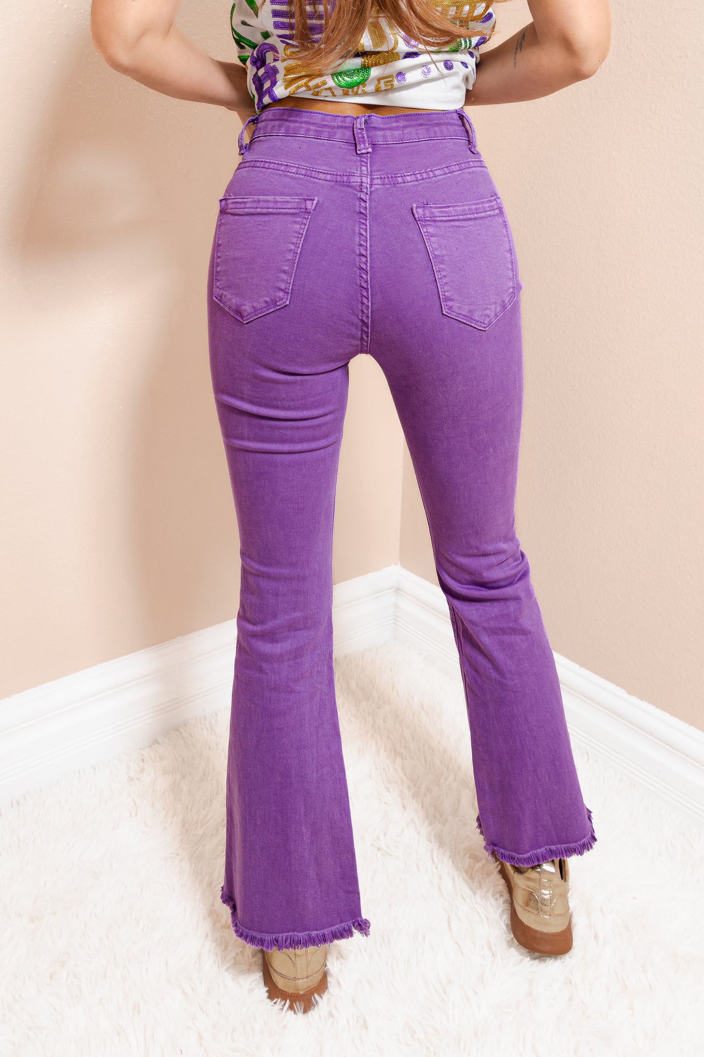 Purple Reign Raw Hem Flares