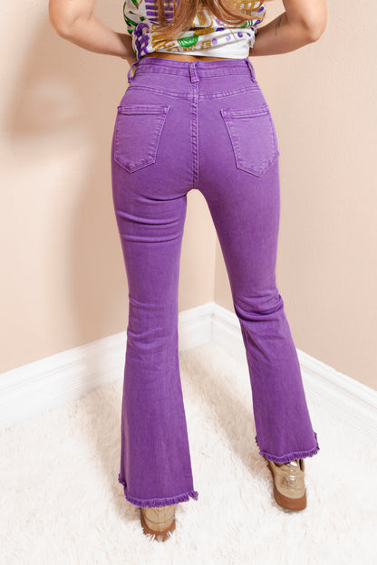 Purple Reign Raw Hem Flares