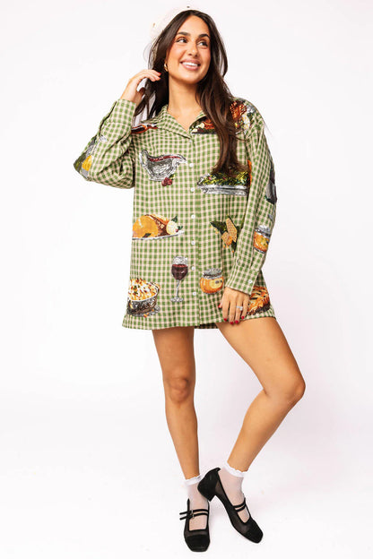 Queen of Sparkles Green Plaid Queen of Turkey Button Up Dress