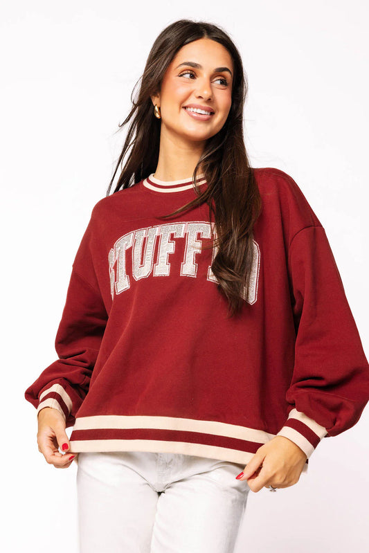 Queen of Sparkles Maroon & Ivory Rhinestone 'Stuffed" Sweatshirt