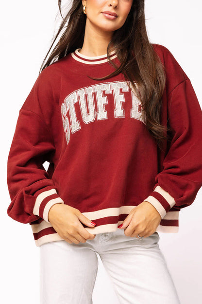 Queen of Sparkles Maroon & Ivory Rhinestone 'Stuffed" Sweatshirt