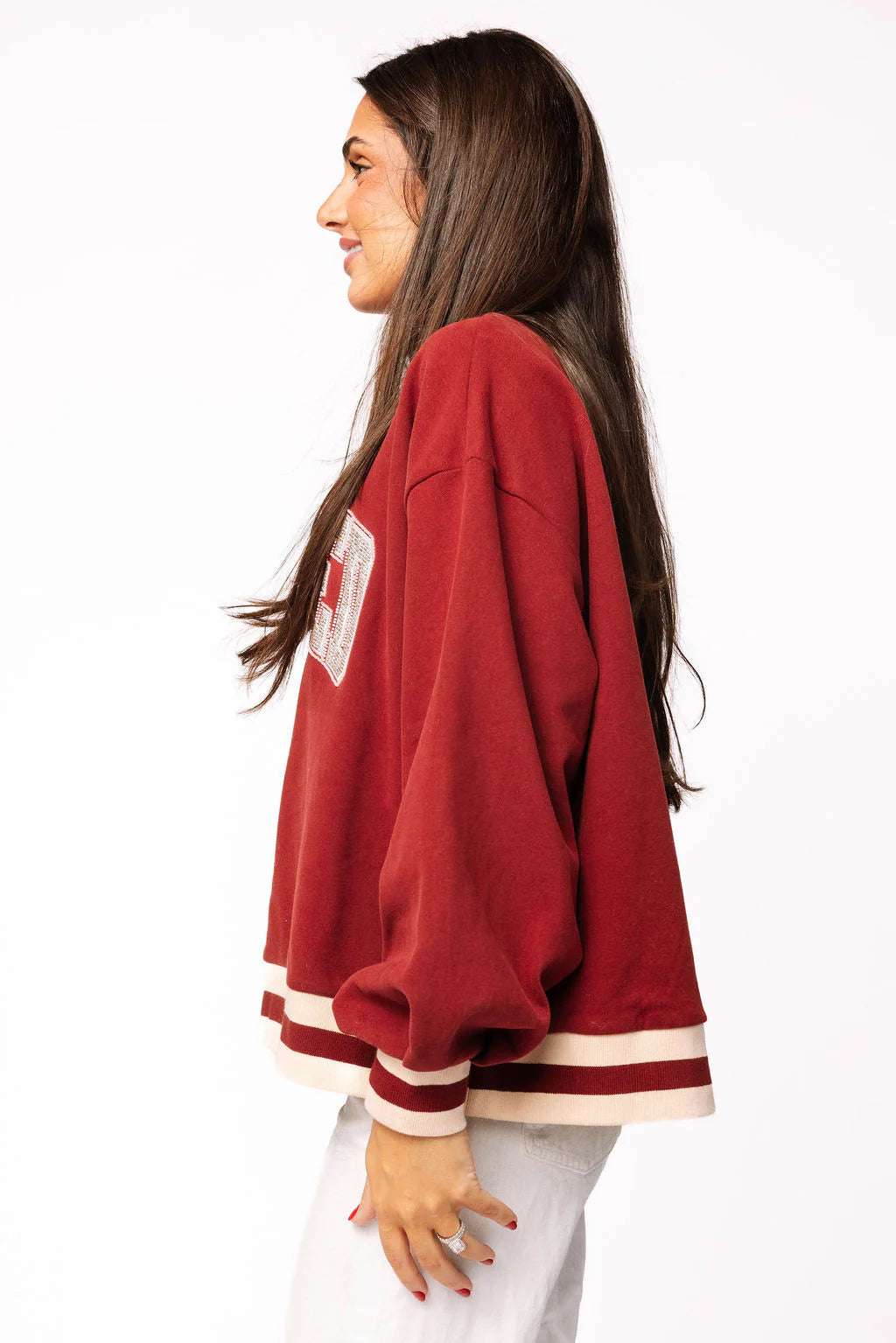 Queen of Sparkles Maroon & Ivory Rhinestone 'Stuffed" Sweatshirt