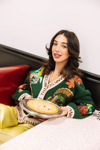 Queen of Sparkles Dark Green 'Thanksgiving' Button Cardigan
