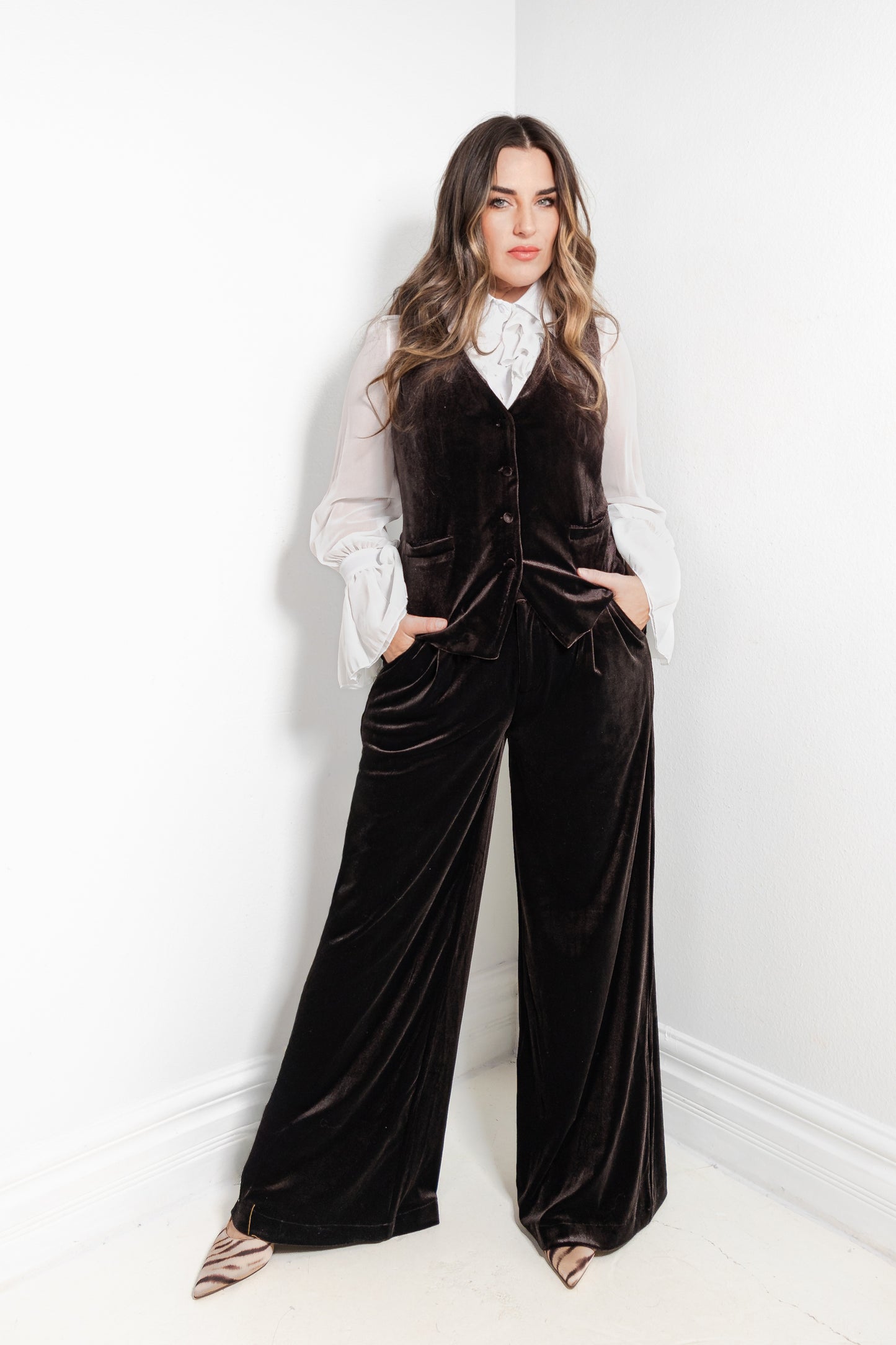 Velvet Noir Button Down Vest