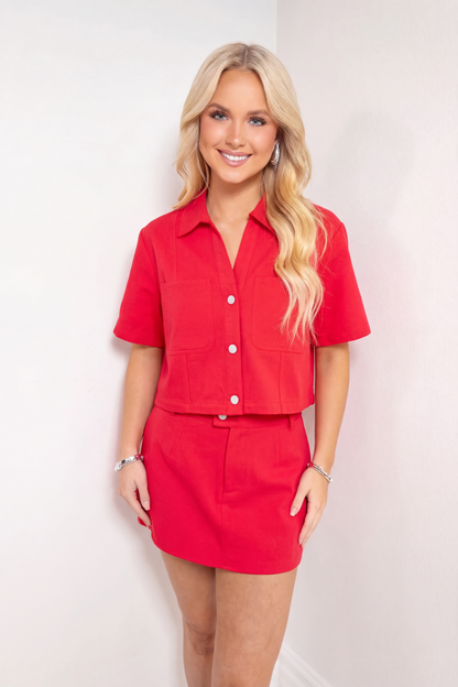 Cherry Crush Denim Button Top