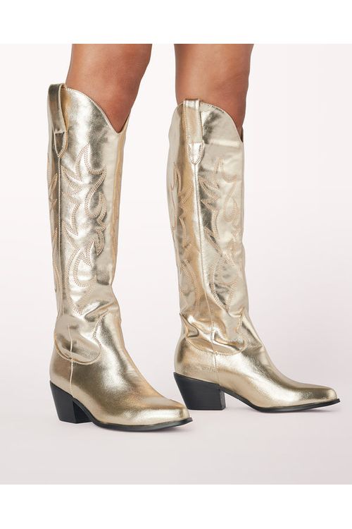 Metallic knee-high boots