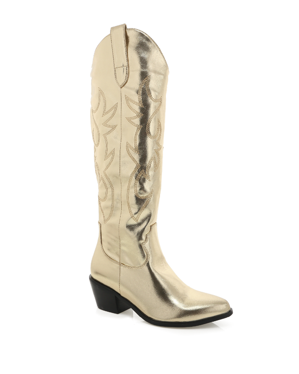 BILLINI Urson Gold Metallic Knee High Boots-Shoes-KCoutureBoutique, women's boutique in Bossier City, Louisiana